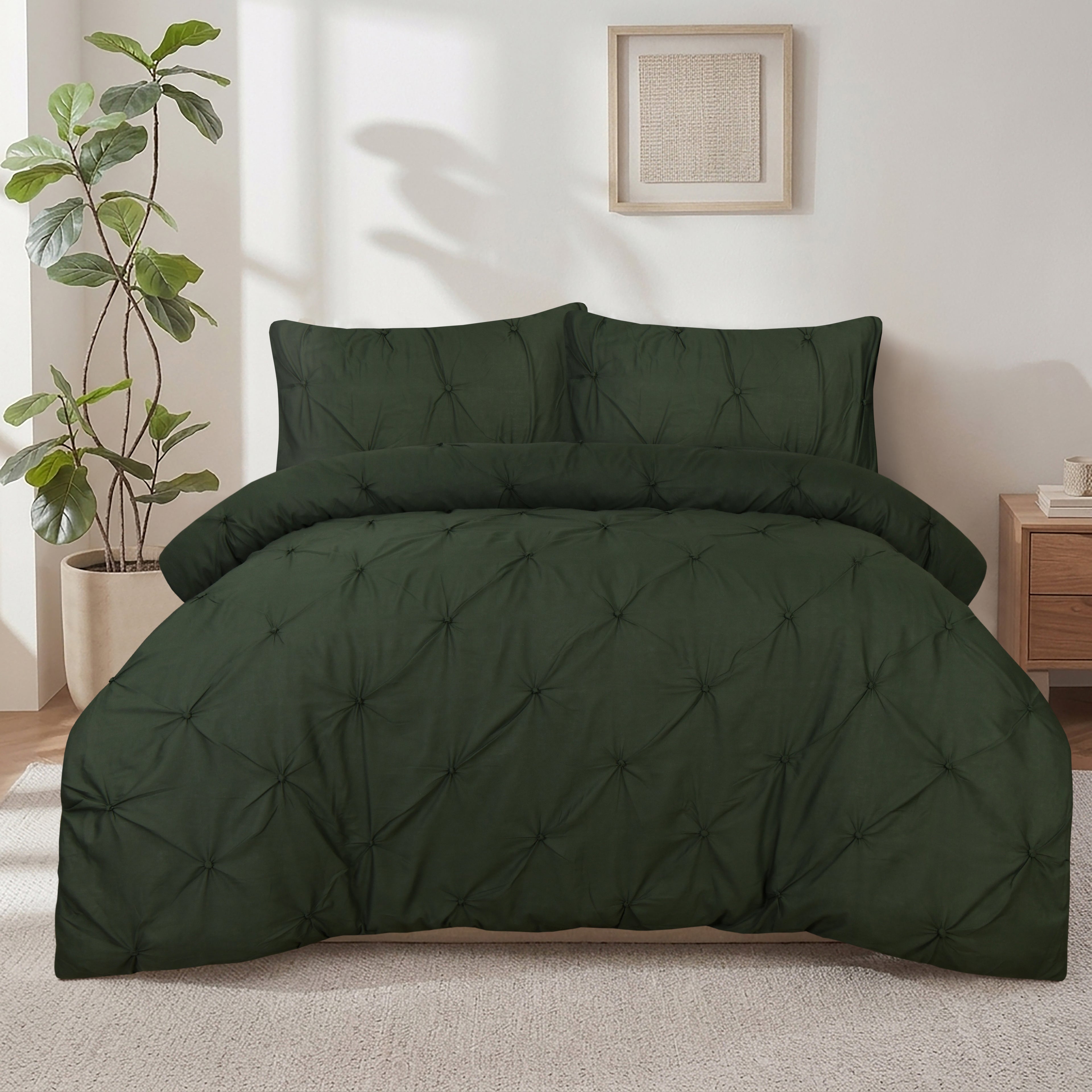 Homes that Comfort  100% Cotton Waffle Weave Duvet Cover Set Single Size, 3pcs Pre-Washed Soft Cozy Cover Set for All Season, 1 Duvet Cover with 2 Pillow Bedding Collection, Green