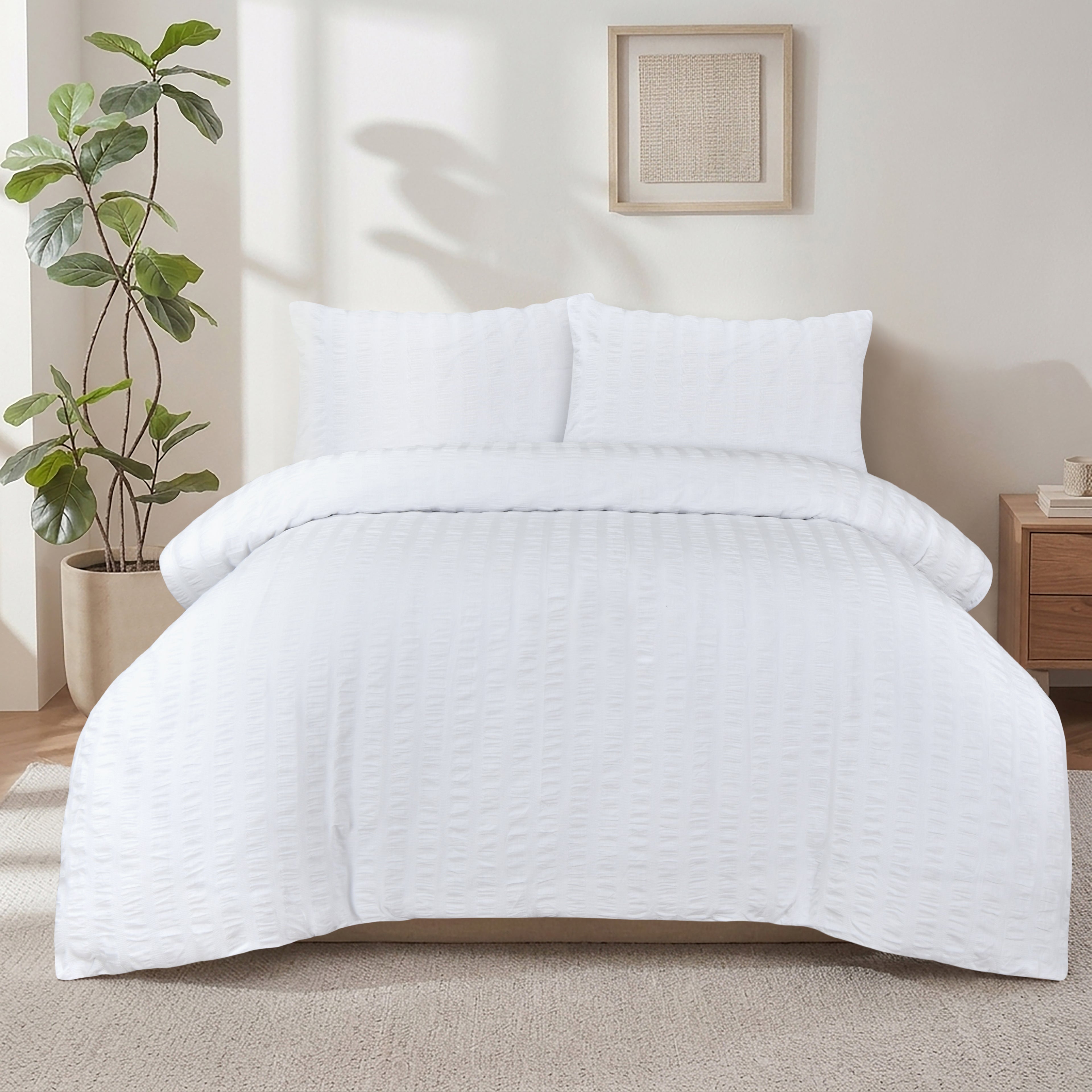 Homes that Comfort White Duvet Cover Single Size, Seersucker 3 Pieces Bedding Set, Includes 1 Duvet Cover and 2 Pillowcases