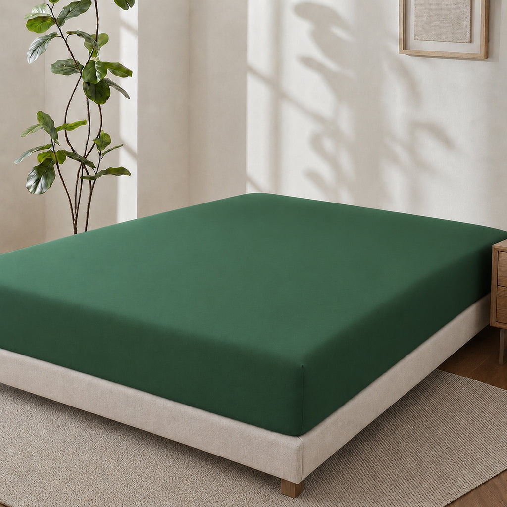 Homes that Comfort Single Fitted Sheet Green - Bed Sheets with Deep Pocket 14 inch, All Around Elastic - Breathable, Easy Care