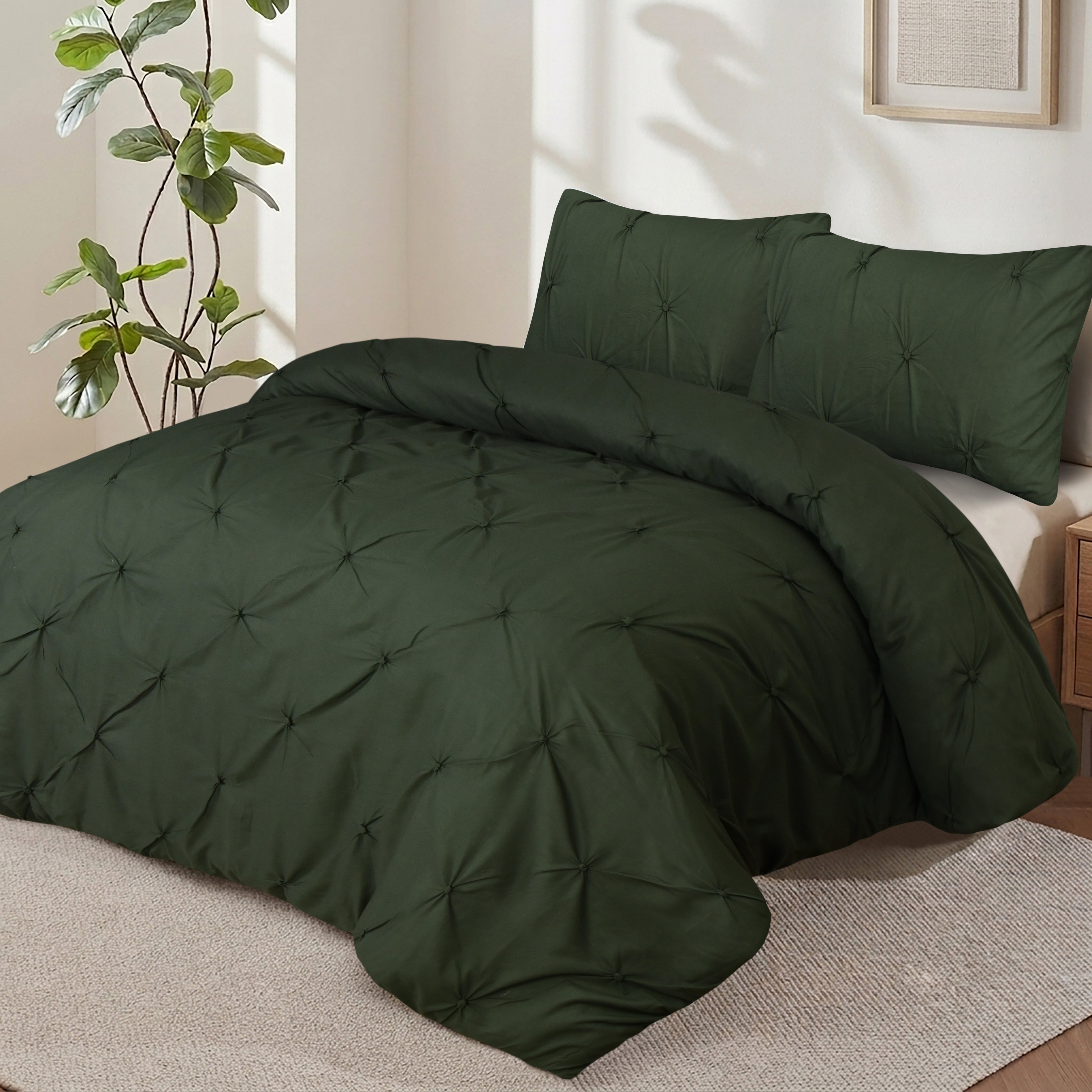 Homes that Comfort  100% Cotton Waffle Weave Duvet Cover Set Single Size, 3pcs Pre-Washed Soft Cozy Cover Set for All Season, 1 Duvet Cover with 2 Pillow Bedding Collection, Green