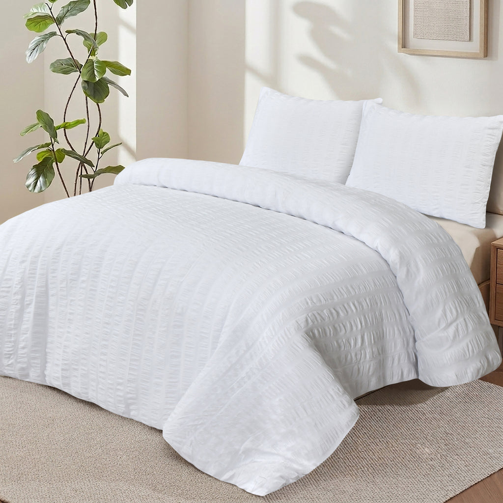 Homes that Comfort White Duvet Cover Single Size, Seersucker 3 Pieces Bedding Set, Includes 1 Duvet Cover and 2 Pillowcases