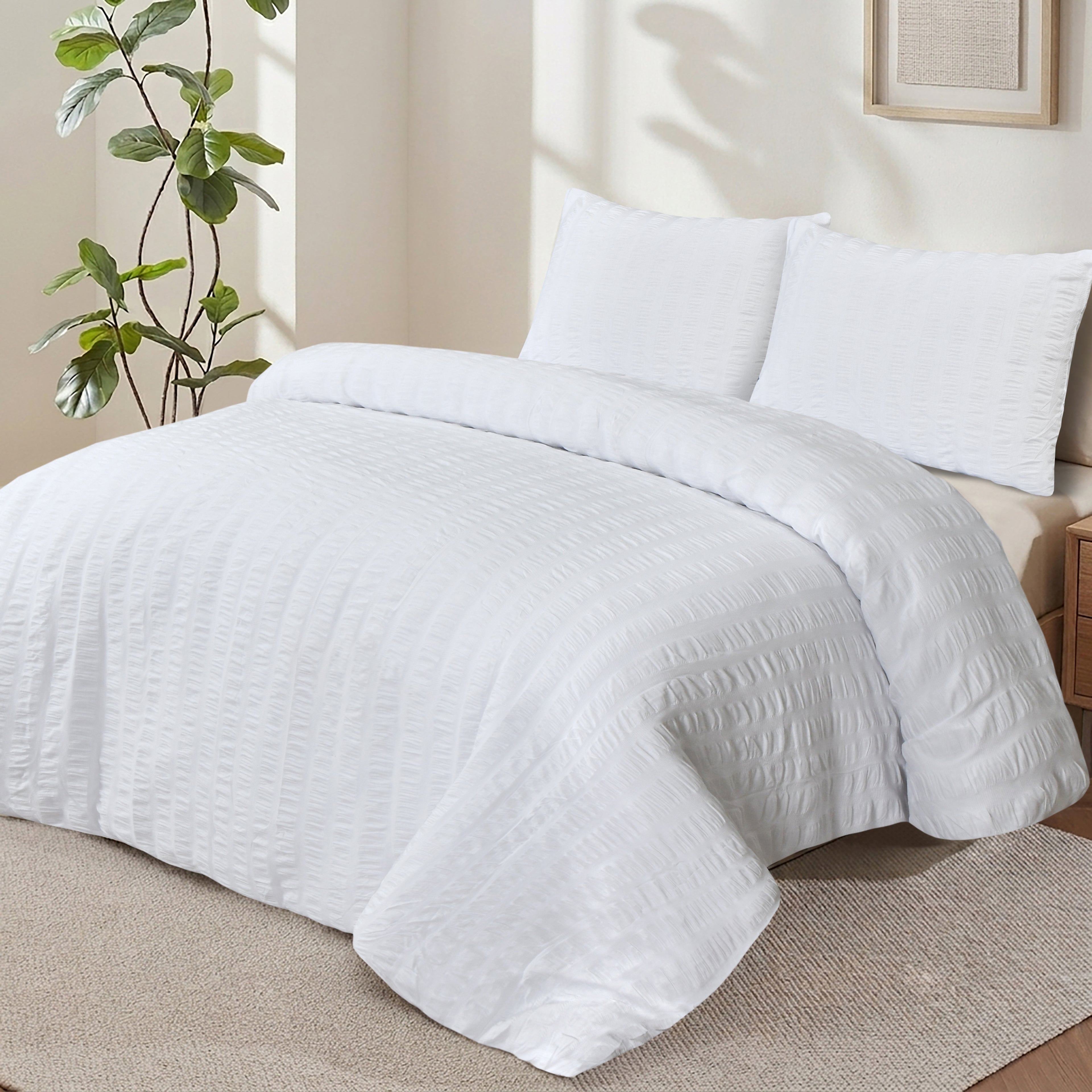 Homes that Comfort White Duvet Cover Single Size, Seersucker 3 Pieces Bedding Set, Includes 1 Duvet Cover and 2 Pillowcases
