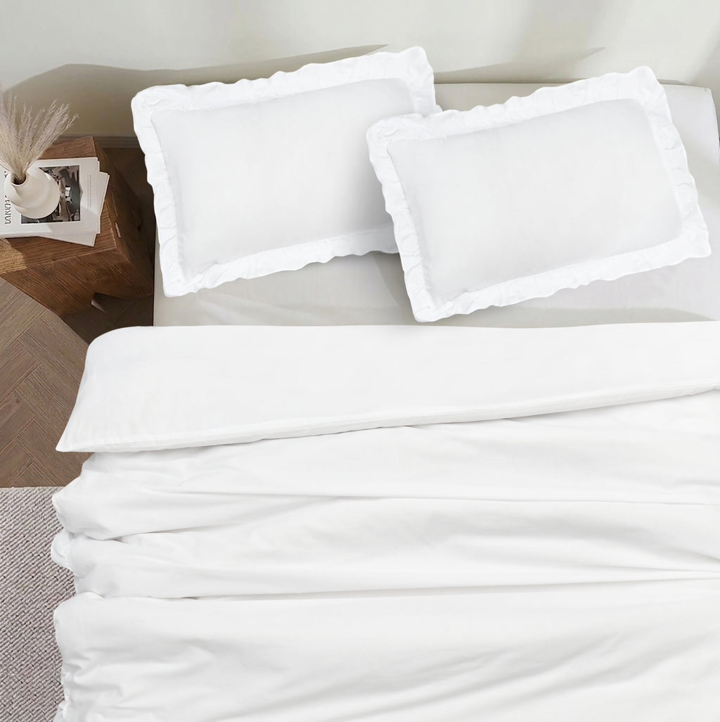 Homes that Comfort Reyna Ruffle Cotton Duvet Cover Set 3 Piece Set Double, White – Double Size Bedding Set - White Duvet Double - Ruffled Bedding