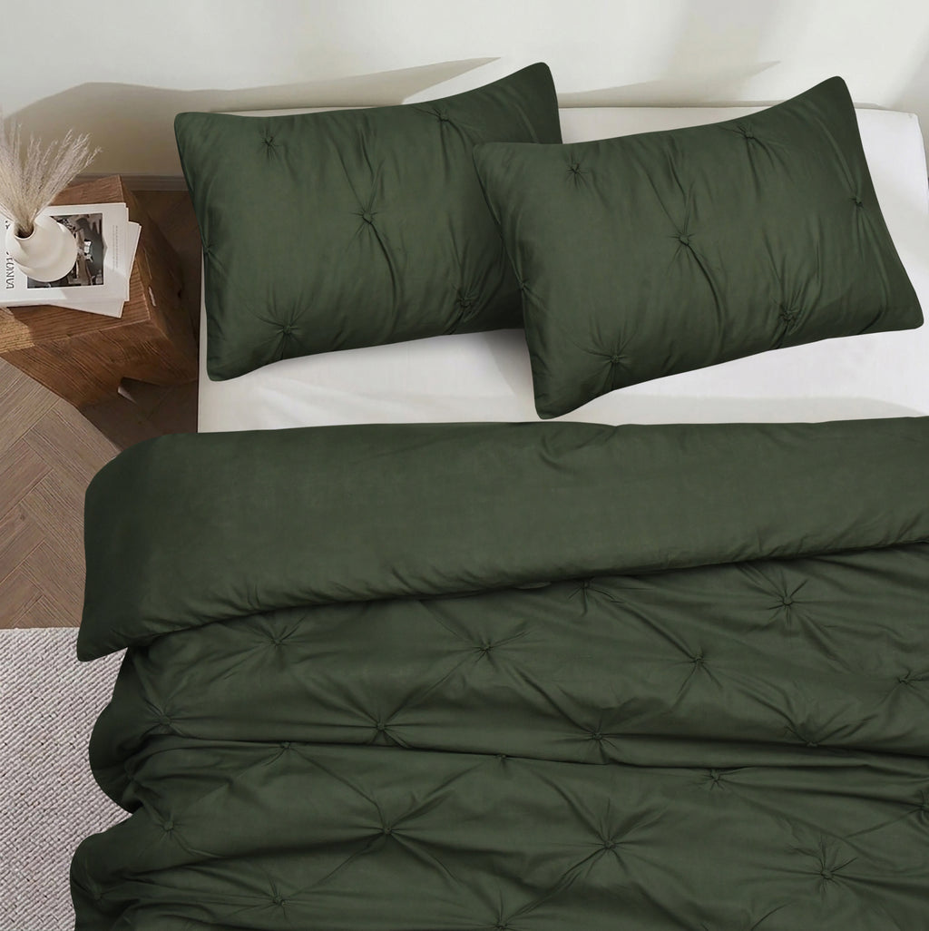 Homes that Comfort  100% Cotton Waffle Weave Duvet Cover Set Single Size, 3pcs Pre-Washed Soft Cozy Cover Set for All Season, 1 Duvet Cover with 2 Pillow Bedding Collection, Green