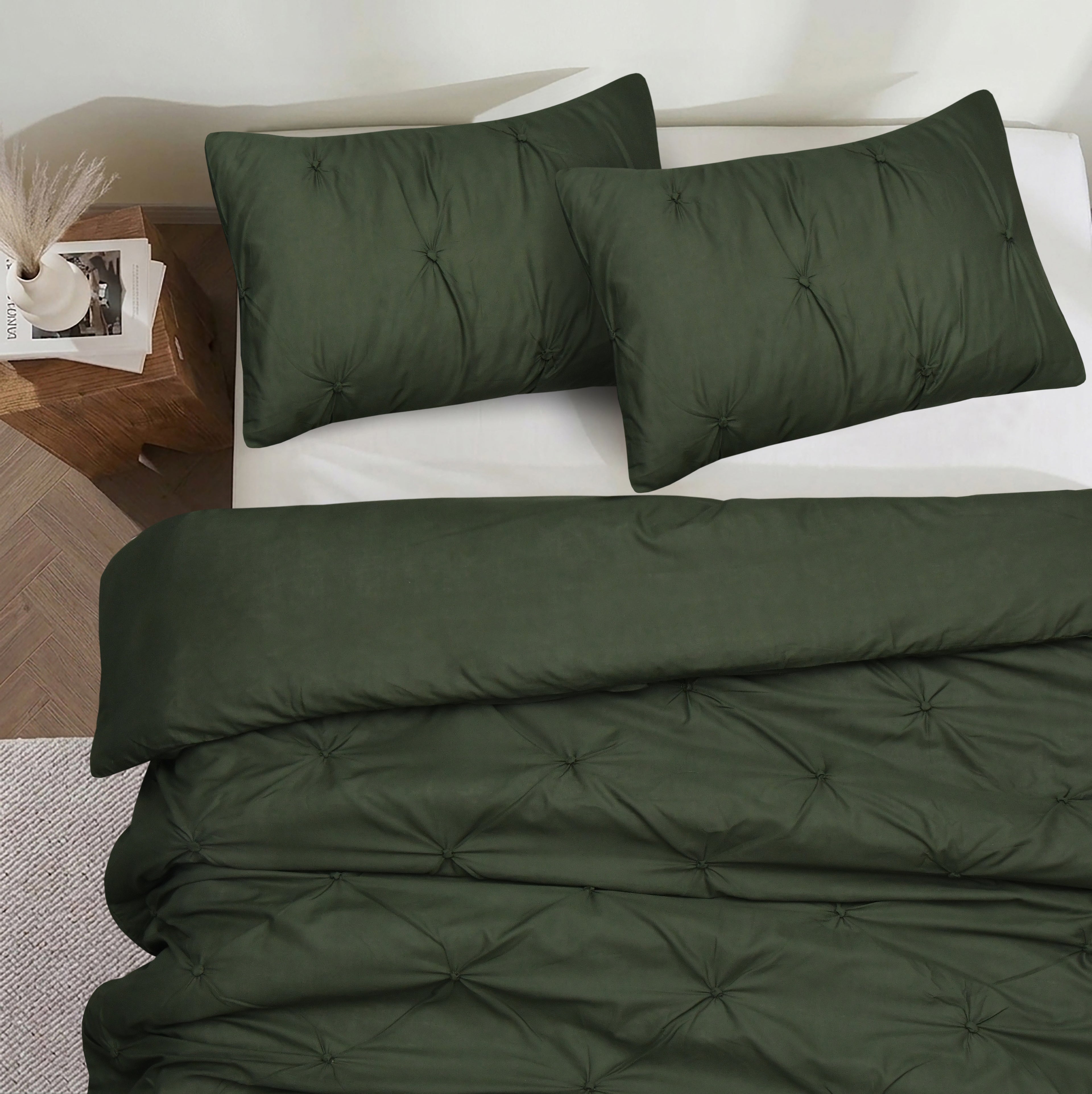 Homes that Comfort  100% Cotton Waffle Weave Duvet Cover Set Single Size, 3pcs Pre-Washed Soft Cozy Cover Set for All Season, 1 Duvet Cover with 2 Pillow Bedding Collection, Green
