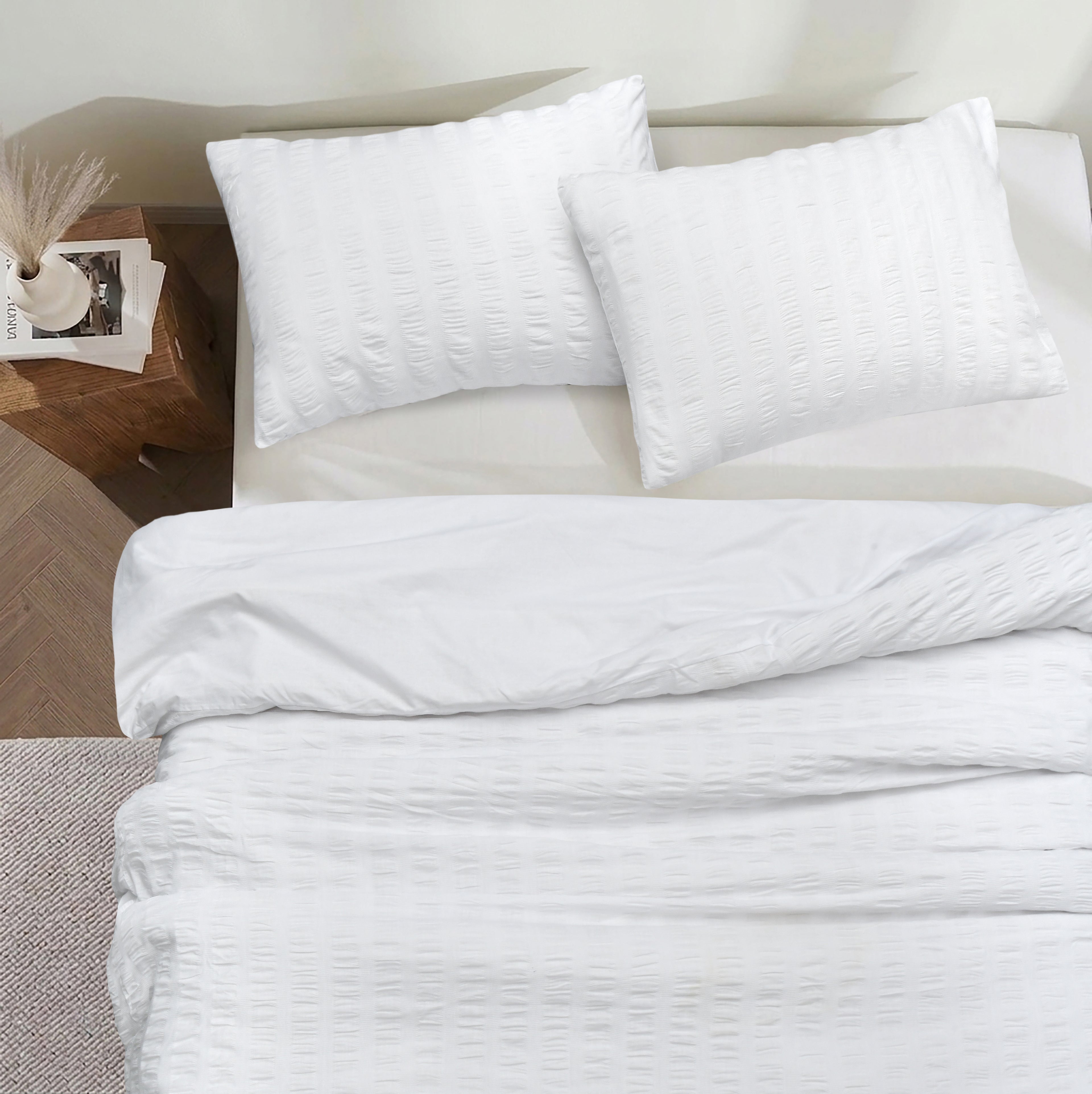 Homes that Comfort White Duvet Cover Single Size, Seersucker 3 Pieces Bedding Set, Includes 1 Duvet Cover and 2 Pillowcases
