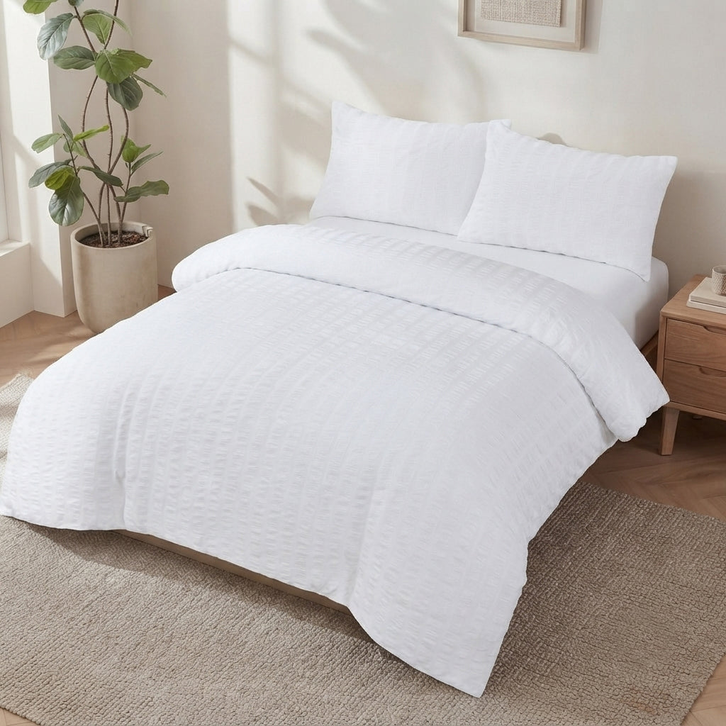 Homes that Comfort White Duvet Cover Single Size, Seersucker 3 Pieces Bedding Set, Includes 1 Duvet Cover and 2 Pillowcases
