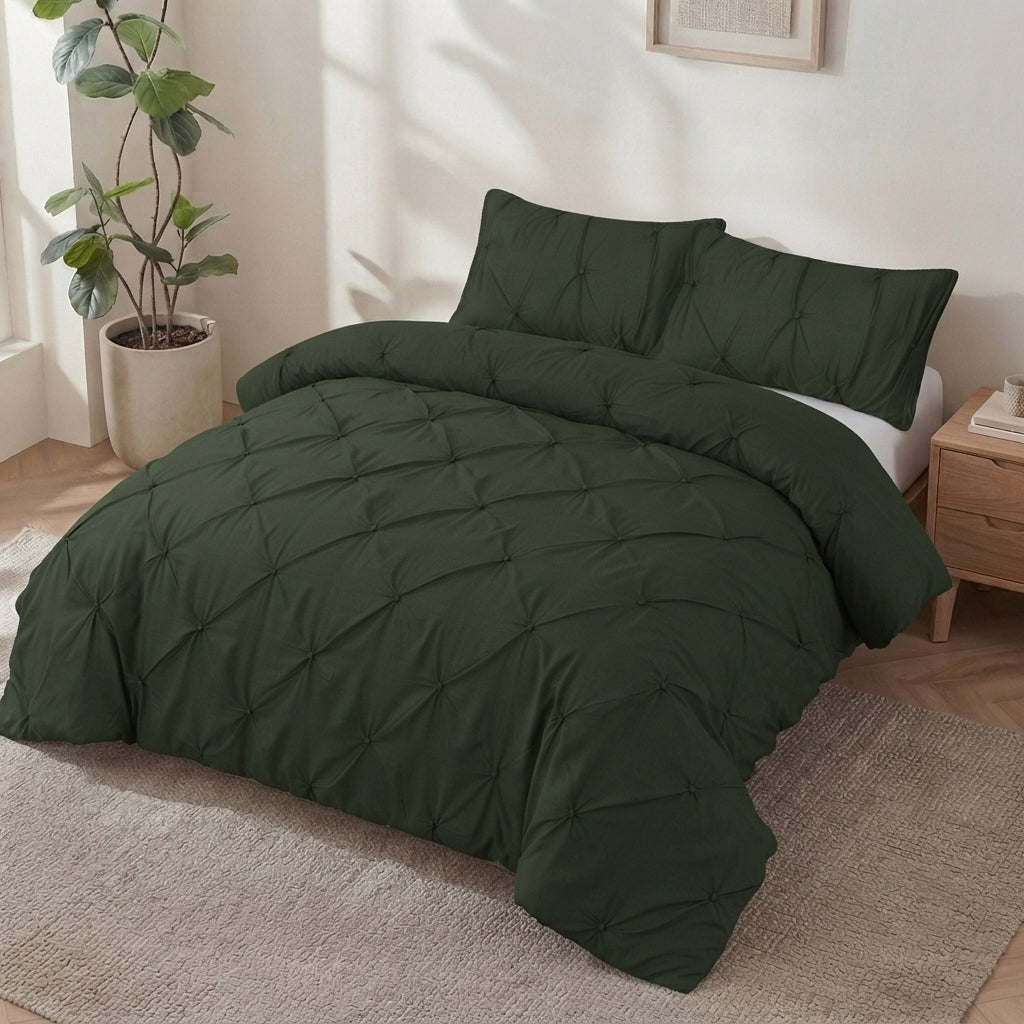 Homes that Comfort  100% Cotton Waffle Weave Duvet Cover Set Single Size, 3pcs Pre-Washed Soft Cozy Cover Set for All Season, 1 Duvet Cover with 2 Pillow Bedding Collection, Green