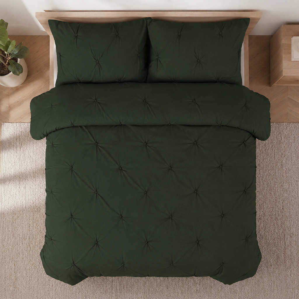 Homes that Comfort  100% Cotton Waffle Weave Duvet Cover Set Single Size, 3pcs Pre-Washed Soft Cozy Cover Set for All Season, 1 Duvet Cover with 2 Pillow Bedding Collection, Green