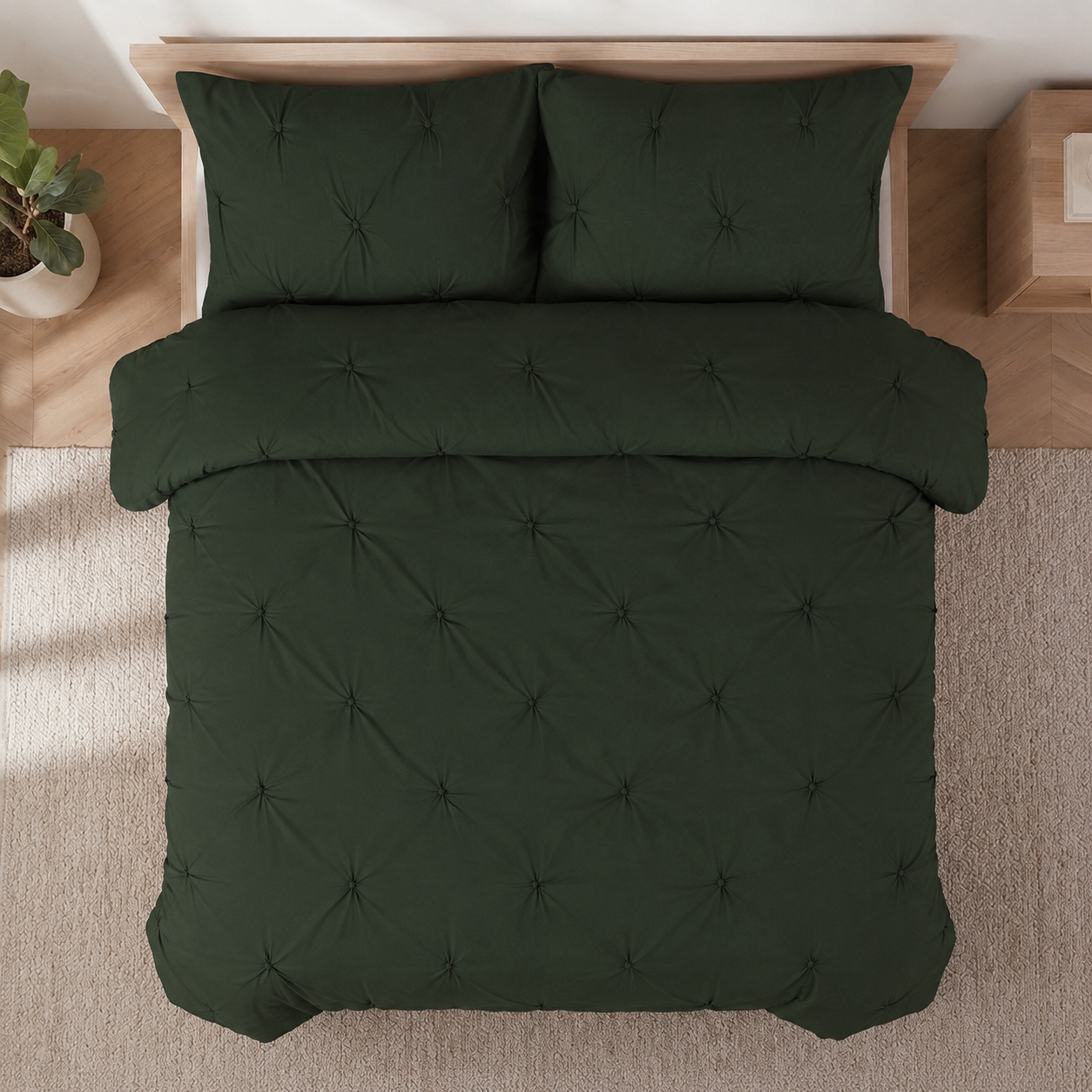 Homes that Comfort  100% Cotton Waffle Weave Duvet Cover Set Single Size, 3pcs Pre-Washed Soft Cozy Cover Set for All Season, 1 Duvet Cover with 2 Pillow Bedding Collection, Green