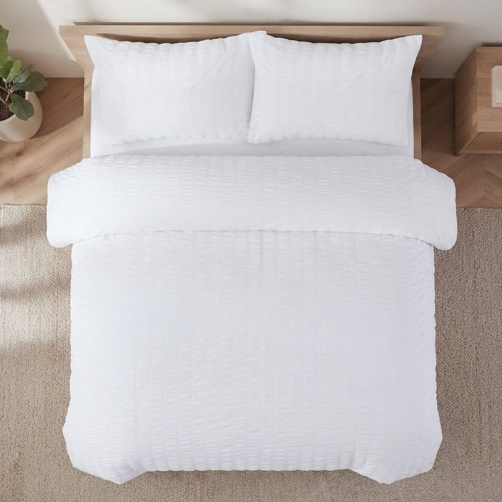 Homes that Comfort White Duvet Cover Single Size, Seersucker 3 Pieces Bedding Set, Includes 1 Duvet Cover and 2 Pillowcases