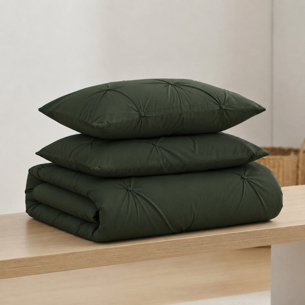 Homes that Comfort  100% Cotton Waffle Weave Duvet Cover Set Single Size, 3pcs Pre-Washed Soft Cozy Cover Set for All Season, 1 Duvet Cover with 2 Pillow Bedding Collection, Green