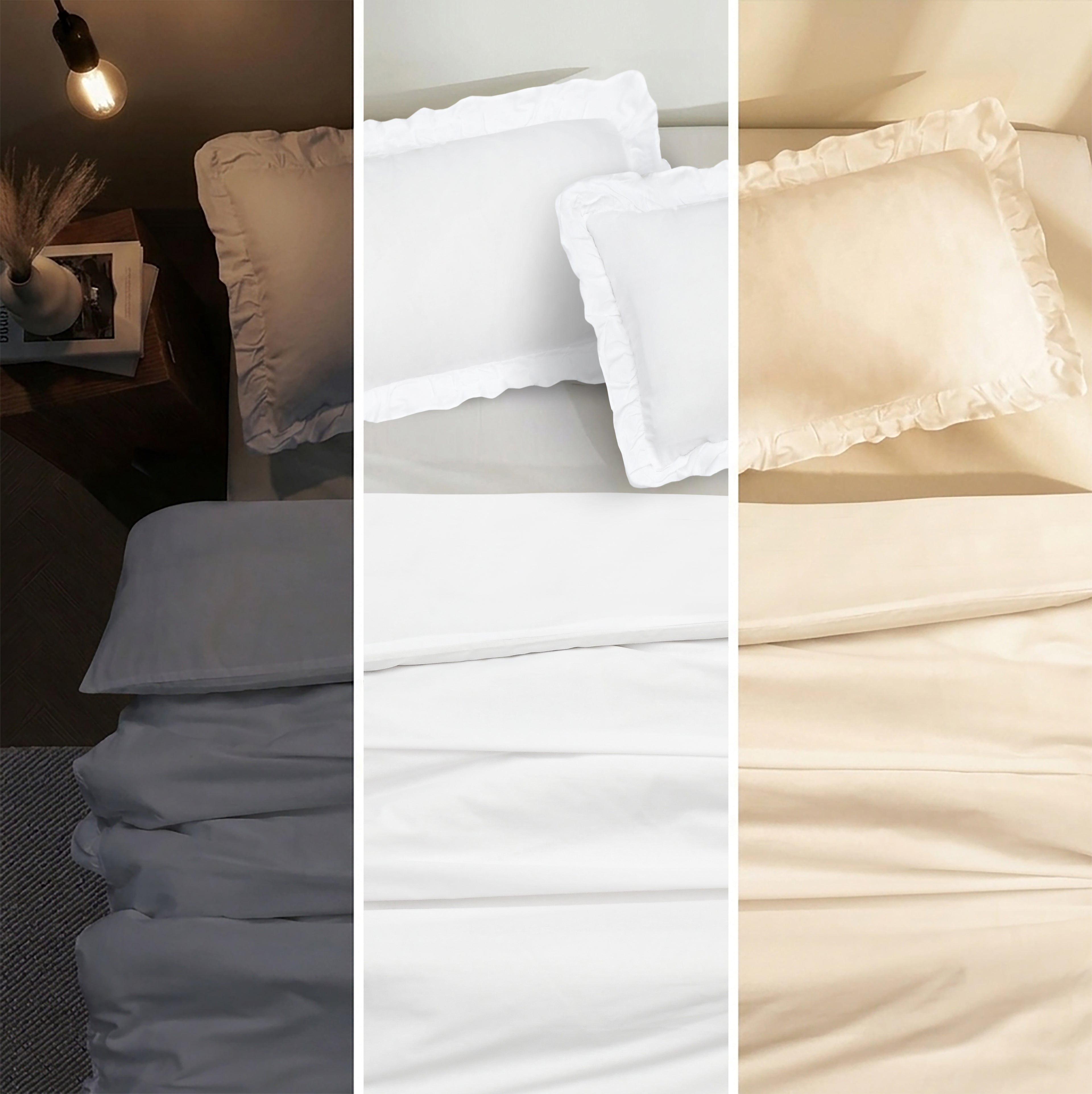 Homes that Comfort Reyna Ruffle Cotton Duvet Cover Set 3 Piece Set Double, White – Double Size Bedding Set - White Duvet Double - Ruffled Bedding