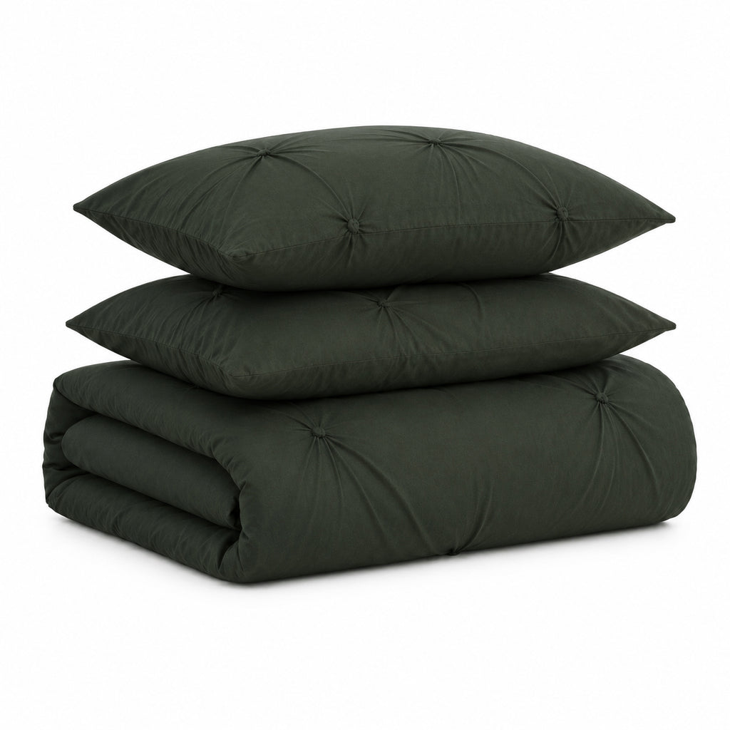 Homes that Comfort  100% Cotton Waffle Weave Duvet Cover Set Single Size, 3pcs Pre-Washed Soft Cozy Cover Set for All Season, 1 Duvet Cover with 2 Pillow Bedding Collection, Green