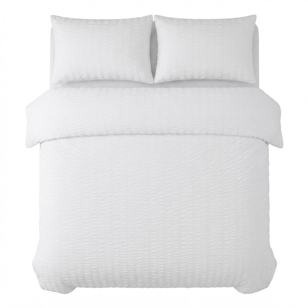 Homes that Comfort White Duvet Cover Single Size, Seersucker 3 Pieces Bedding Set, Includes 1 Duvet Cover and 2 Pillowcases