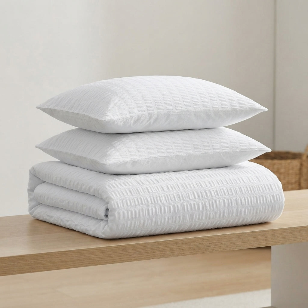 Homes that Comfort White Duvet Cover Single Size, Seersucker 3 Pieces Bedding Set, Includes 1 Duvet Cover and 2 Pillowcases