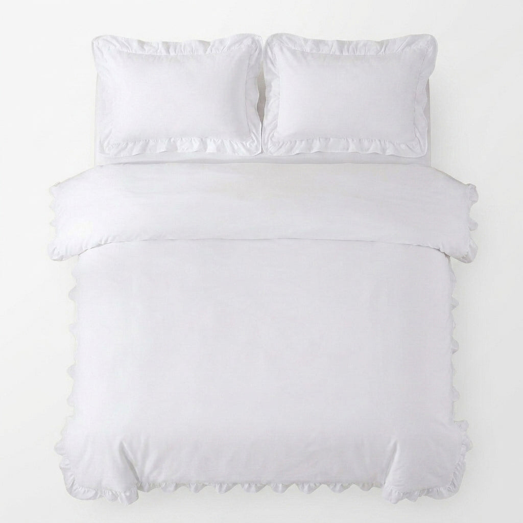 Homes that Comfort Reyna Ruffle Cotton Duvet Cover Set 3 Piece Set Double, White – Double Size Bedding Set - White Duvet Double - Ruffled Bedding
