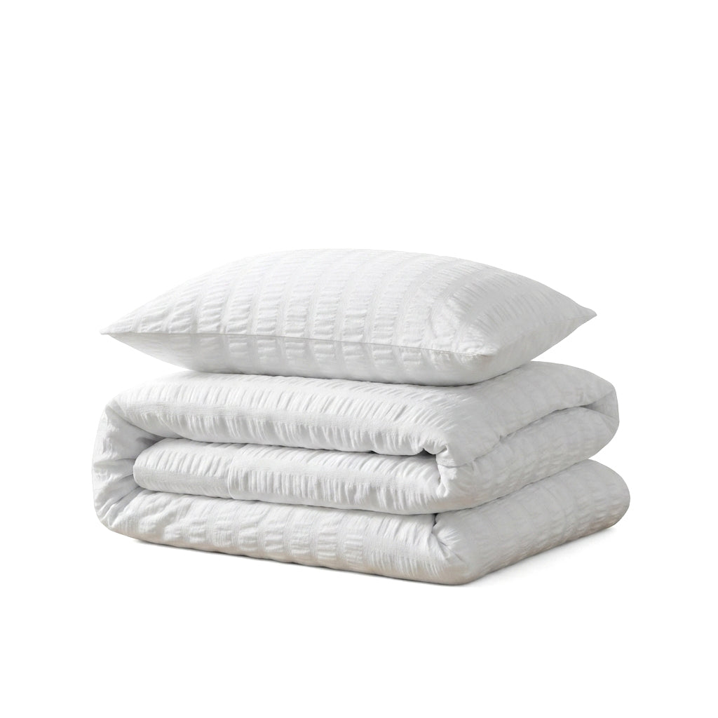 Homes that Comfort White Duvet Cover Single Size, Seersucker 3 Pieces Bedding Set, Includes 1 Duvet Cover and 2 Pillowcases