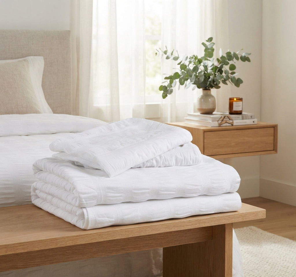 Homes that Comfort White Duvet Cover Single Size, Seersucker 3 Pieces Bedding Set, Includes 1 Duvet Cover and 2 Pillowcases