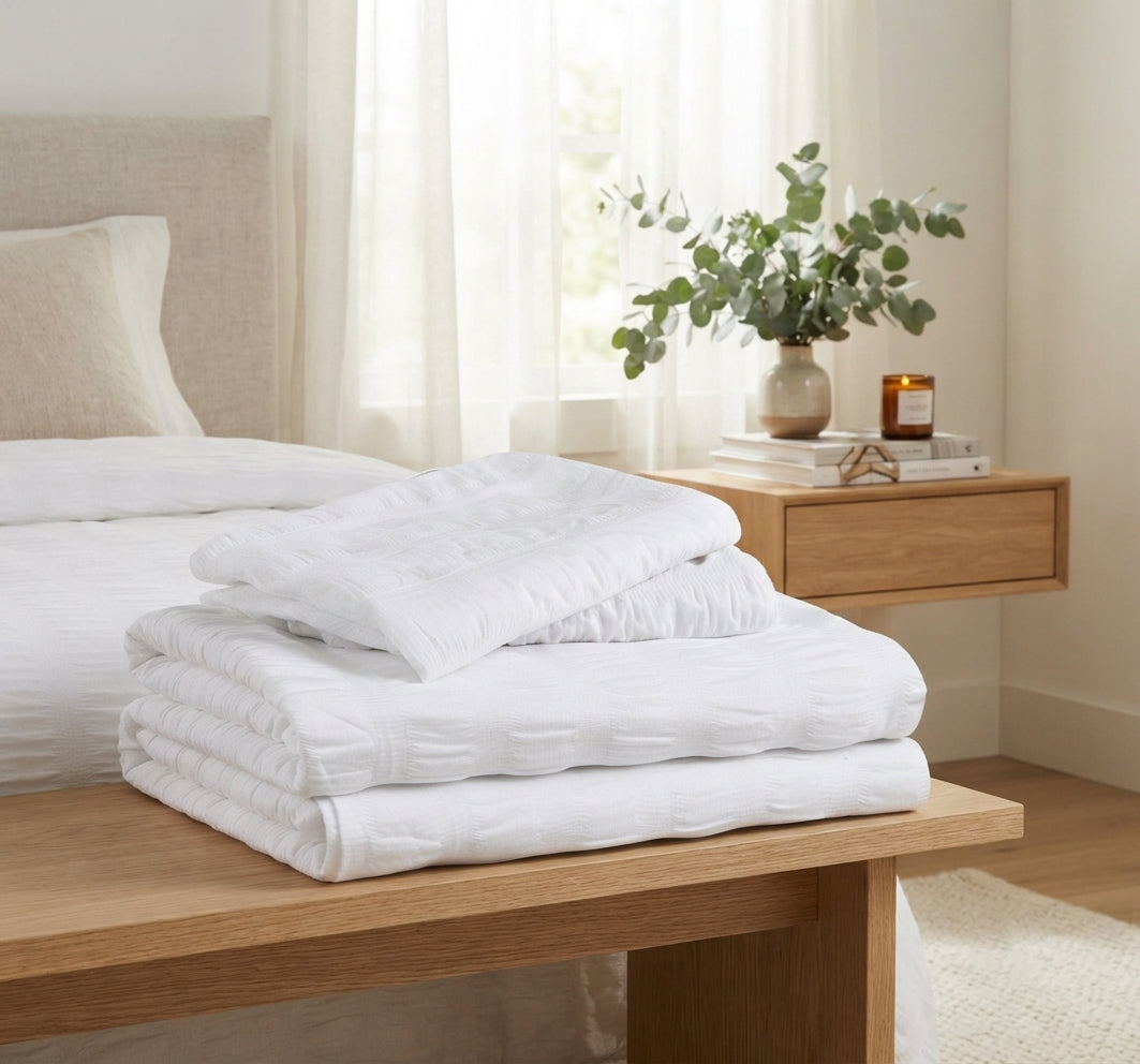 Homes that Comfort White Duvet Cover Single Size, Seersucker 3 Pieces Bedding Set, Includes 1 Duvet Cover and 2 Pillowcases