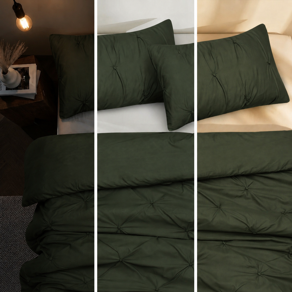 Homes that Comfort  100% Cotton Waffle Weave Duvet Cover Set Single Size, 3pcs Pre-Washed Soft Cozy Cover Set for All Season, 1 Duvet Cover with 2 Pillow Bedding Collection, Green