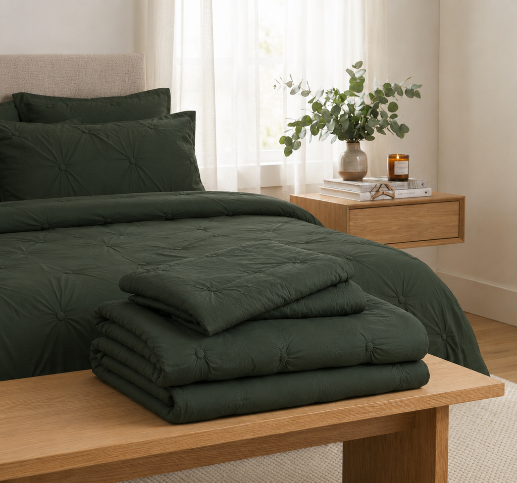 Homes that Comfort  100% Cotton Waffle Weave Duvet Cover Set Single Size, 3pcs Pre-Washed Soft Cozy Cover Set for All Season, 1 Duvet Cover with 2 Pillow Bedding Collection, Green